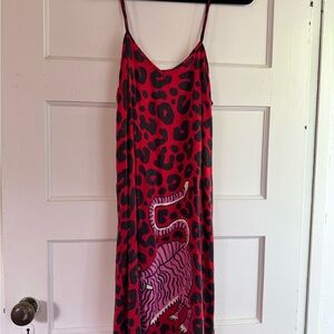 Red and Black Leopard Print Slip Dress